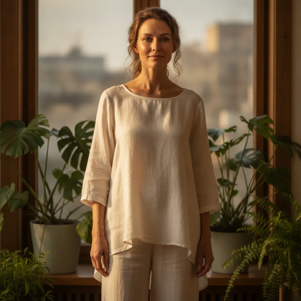 Woman standing confidently in morning light