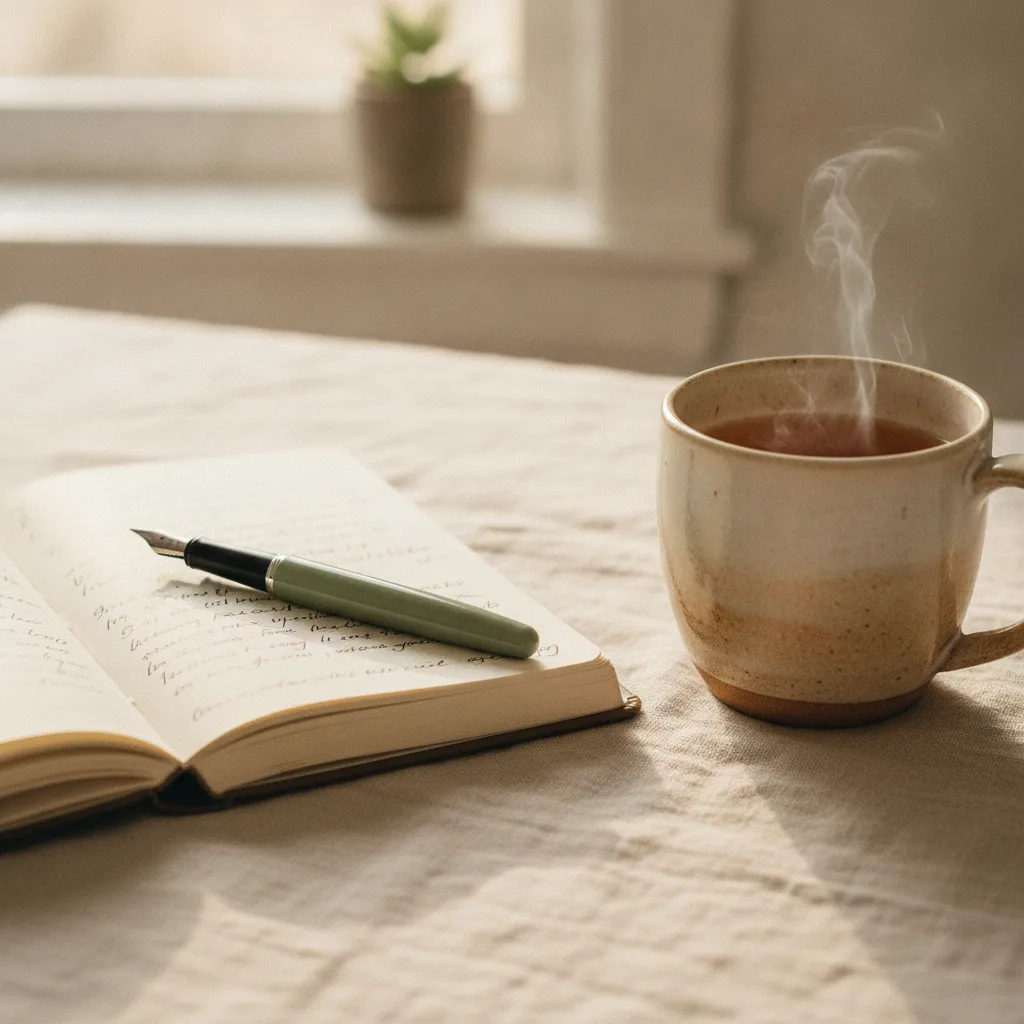 Open journal and morning tea ritual